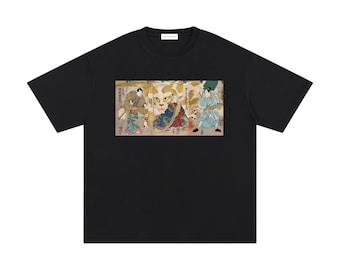 Utagawa Kuniyoshi Fifty-three Stations of the Tōkaidō Road: Okazaki, Front Graphic, Unisex Pure Cotton T-Shirt, Vintage Art, Ukiyo-e, 0130