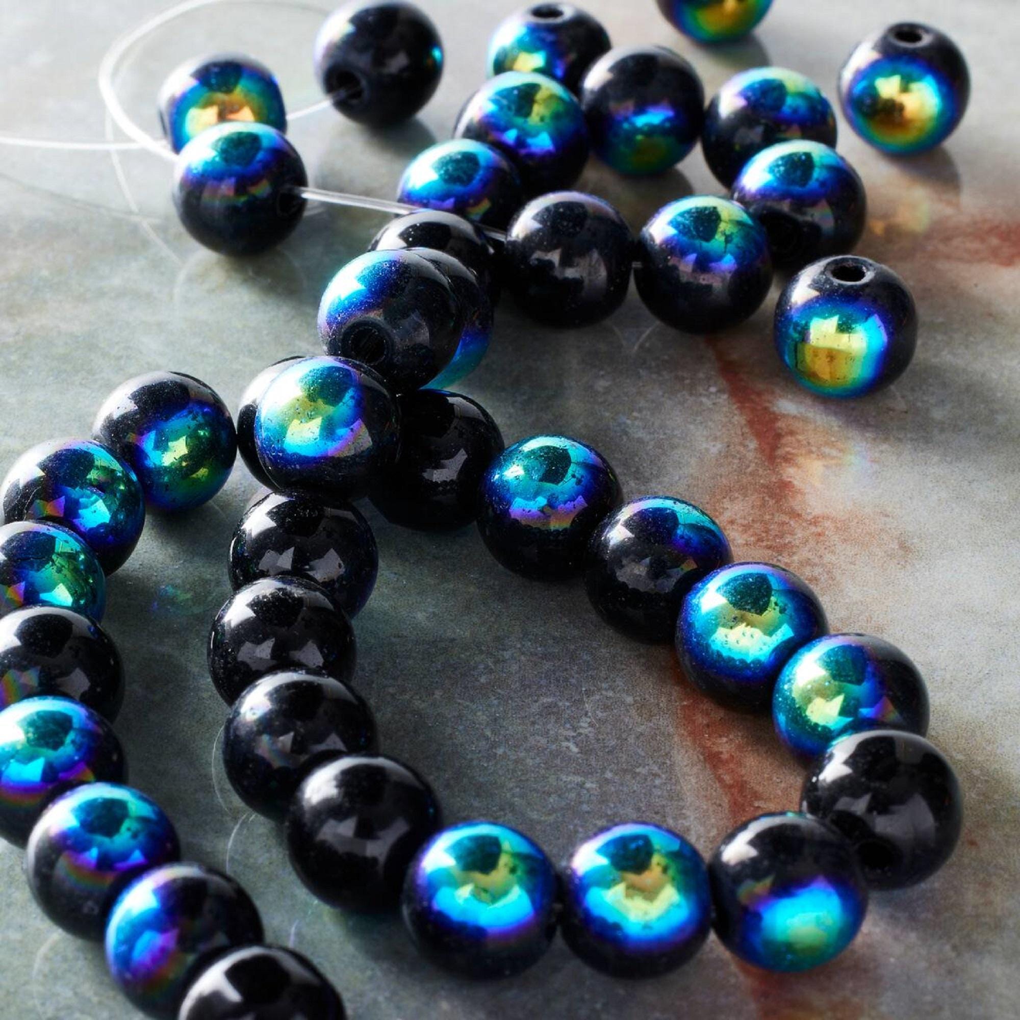 Black Aurora Borealis Faceted Glass Round Beads, 8mm by Bead Landing