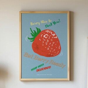 Get Berrys Ready, Erdbeere, Sofort Download, Digitaldruck, druckbare Wanddekoration, Minimal Poster, moderne Kunst, Poster für Küche, Typografie,