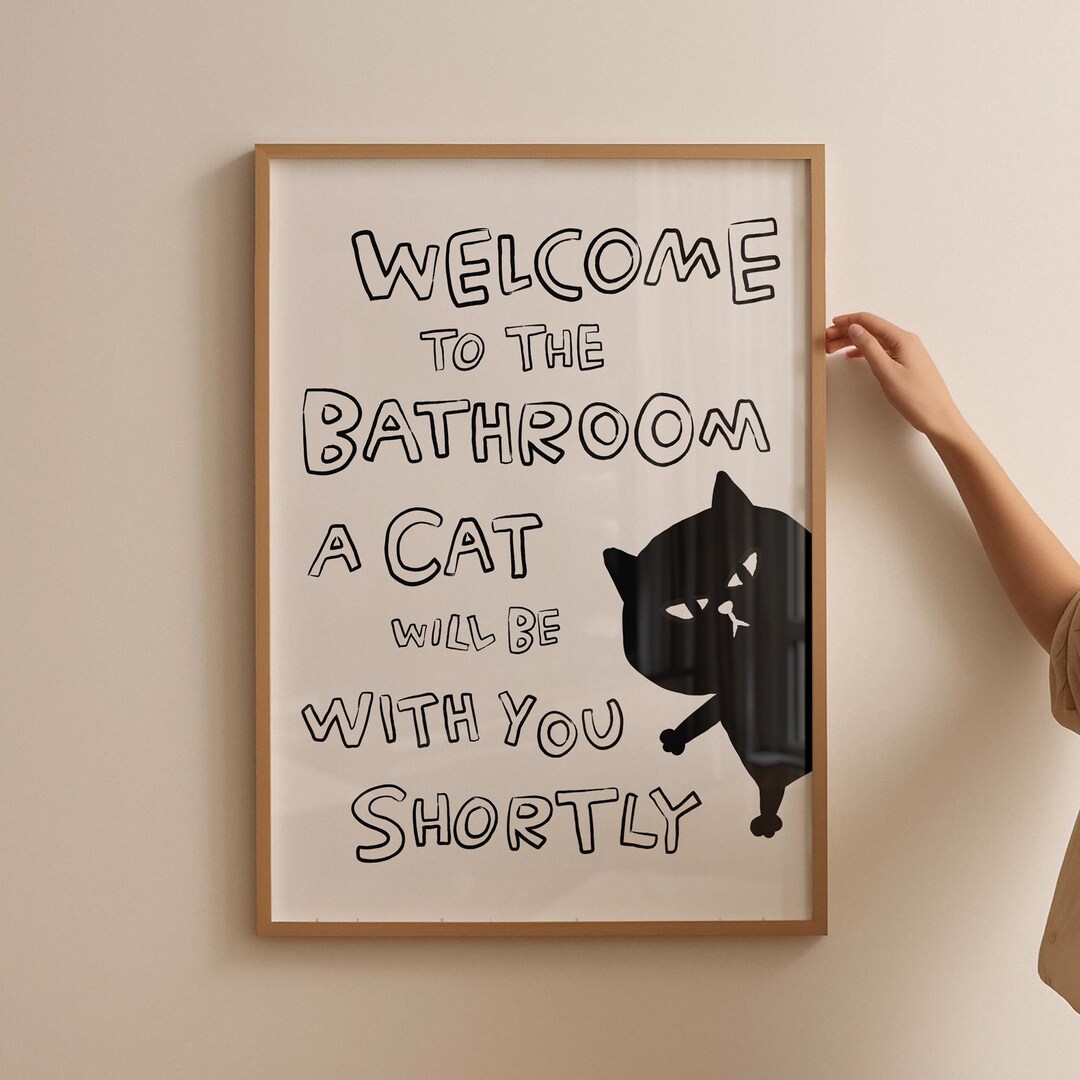 Bathroom Funny Black Cat Wall Art | Typography & Illustration Poster ...