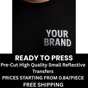 Small Reflective Heat Transfers | Custom Bulk DTF Reflective Logo Prints | Silver Reflective Ready to Press | Pre Cut | Free Shipping