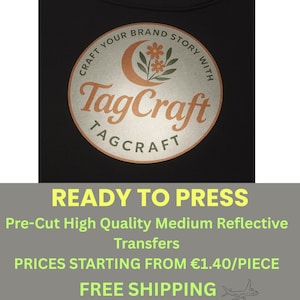 Medium Reflective Heat Transfers | Custom Bulk DTF Reflective Logo Prints | Silver Reflective Ready to Press | Pre Cut | Free Shipping