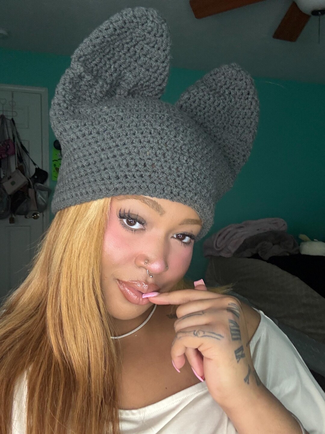Handmade Crochet Bunny Ear Hat | Soft Y2K Winter Beanie (custom Color ...