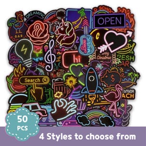 Sticker - 50 pcs Die-Cut Neon Sticker Set Kids Craft Card Making Diary Decorating School Kinder Daycare Scrapbooking Scrapbook Party