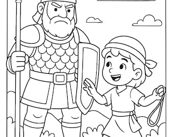 David and Goliath Coloring Page & Bible Story for Kids | Sunday School Printable