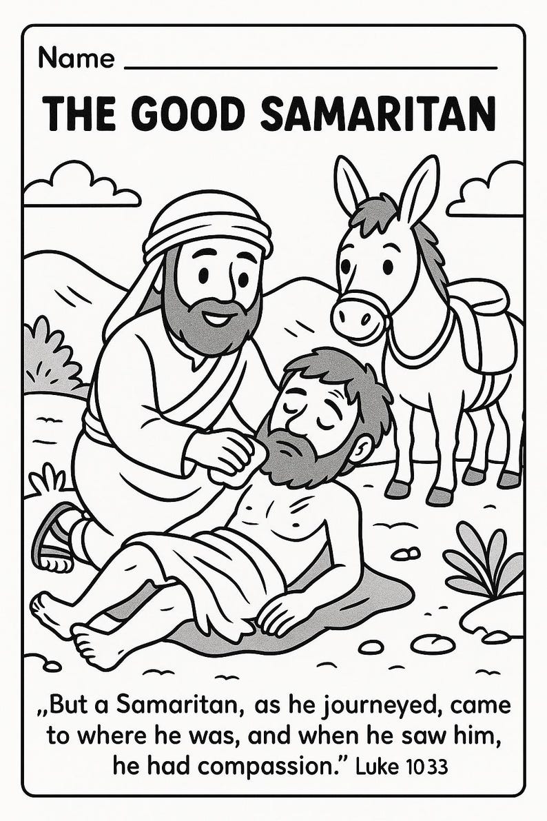 Good Samaritan Story & Coloring Page Kids Bible Lesson Printable