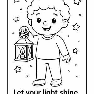 Let Your Light Shine Coloring Page & Illustrated Bible Story | Christian Kids Printable | Sunday School Activity | Faith-Based Lesson
