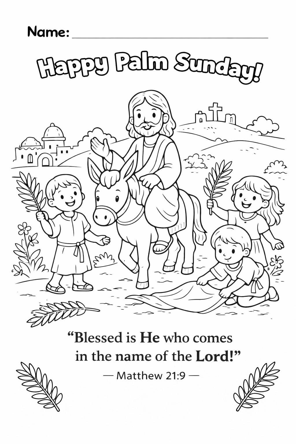 Palm Sunday Printable Bundle for Kids (PNG + PDF) | Christian Coloring ...