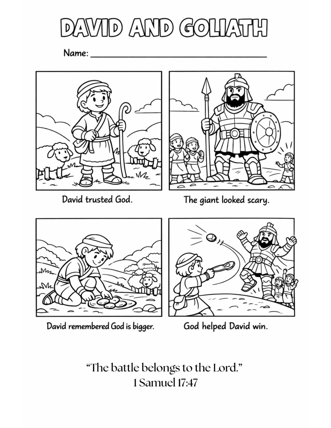 David and Goliath Coloring Page & Devotional | Bible Story Printable ...
