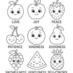 Fruit of the Spirit Coloring Sheet & Bible Lesson for Kids | Sunday School Printable| Galatians 5