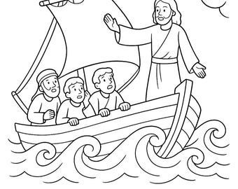 Jesus Calms The Storm Printable Set: Coloring Page, Story, Poster (PNG Download)