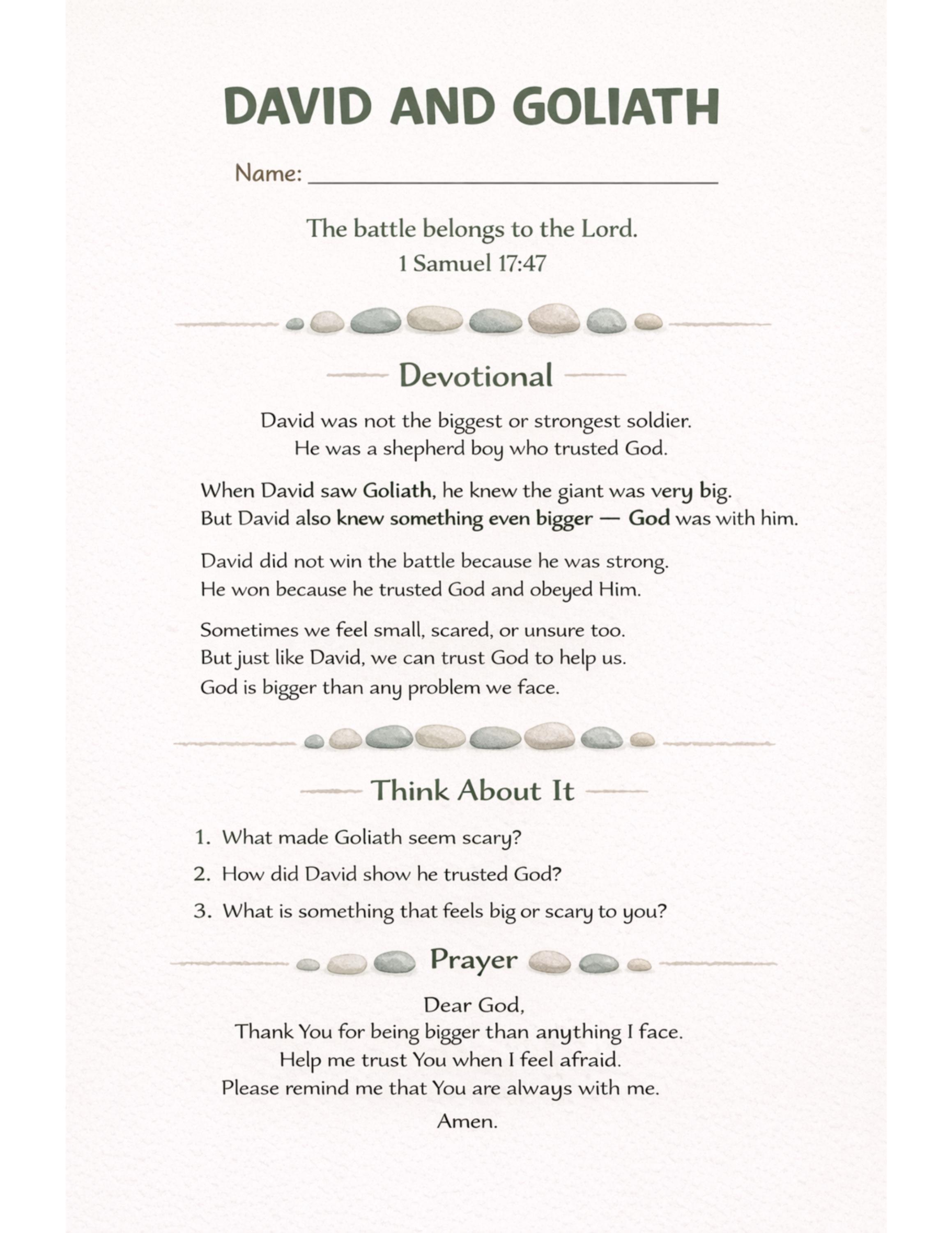 David and Goliath Coloring Page & Devotional | Bible Story Printable ...