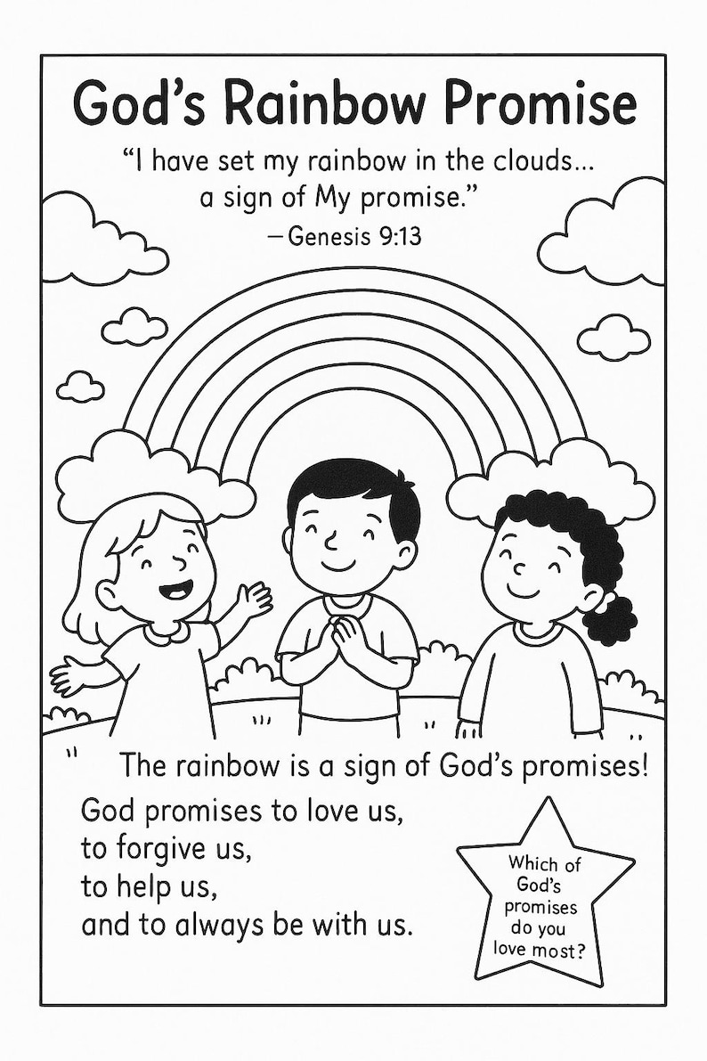 God's Promise Coloring Page & Mini Bible Lesson: Christian Kids ...