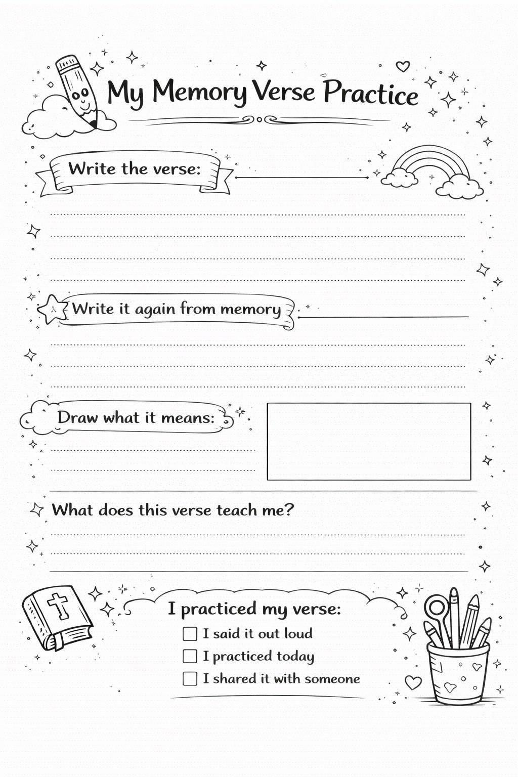 Bible Reading Tracker for Kids | Memory Verse Worksheet Bundle ...
