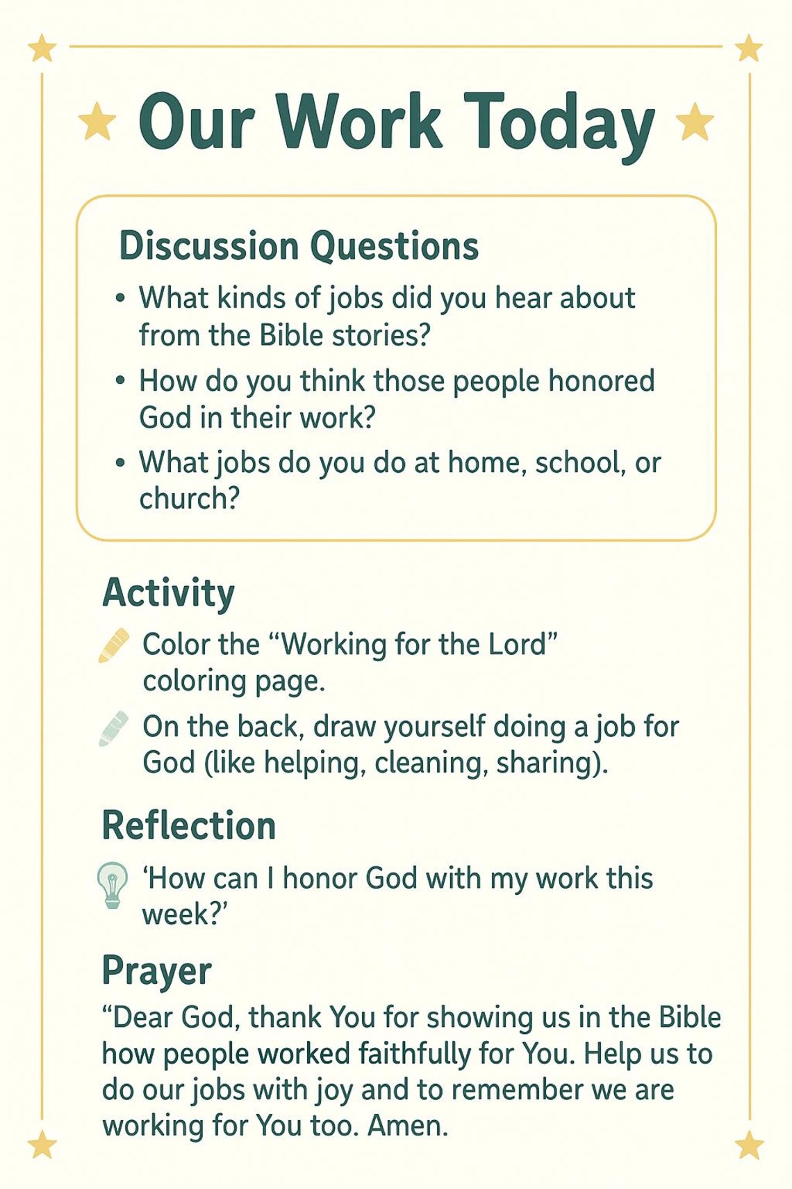 Labor Day Bible Lesson Activity Pack: Christian Coloring Page (PDF ...