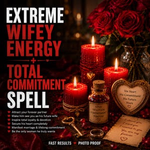 May include: Three red textured pillar candles with lit wicks, a small glass bottle with a cork stopper, a gold-colored key, a silver ring, and a heart-shaped frame containing text. Red roses and a parchment note with handwritten text are present.