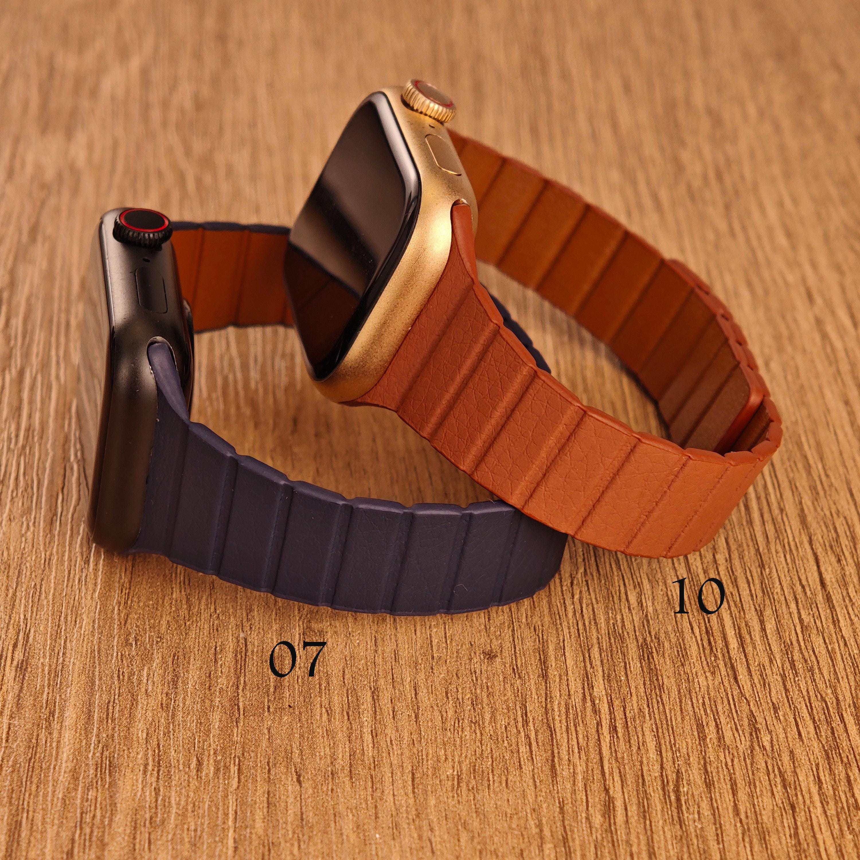 Light Brown iWatch Series 7 Leather Band Black Metal Women Jewelry Bracelet Amazon.com: JR.DM Rose Gold Black Leather Watch Bands for  main image 2