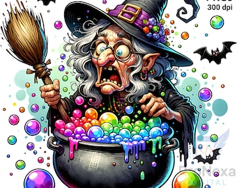 Grillige heks clipartbundel: Halloween png-afbeeldingen (commercieel gebruik, digitale download)