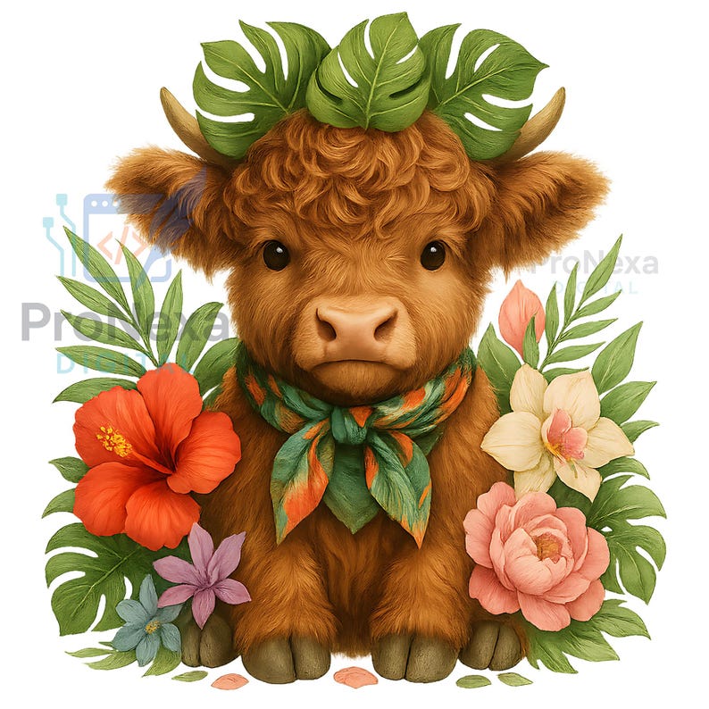 Baby Highland Cow Watercolor Clipart Set: Boho Farm Animal Pngs ...