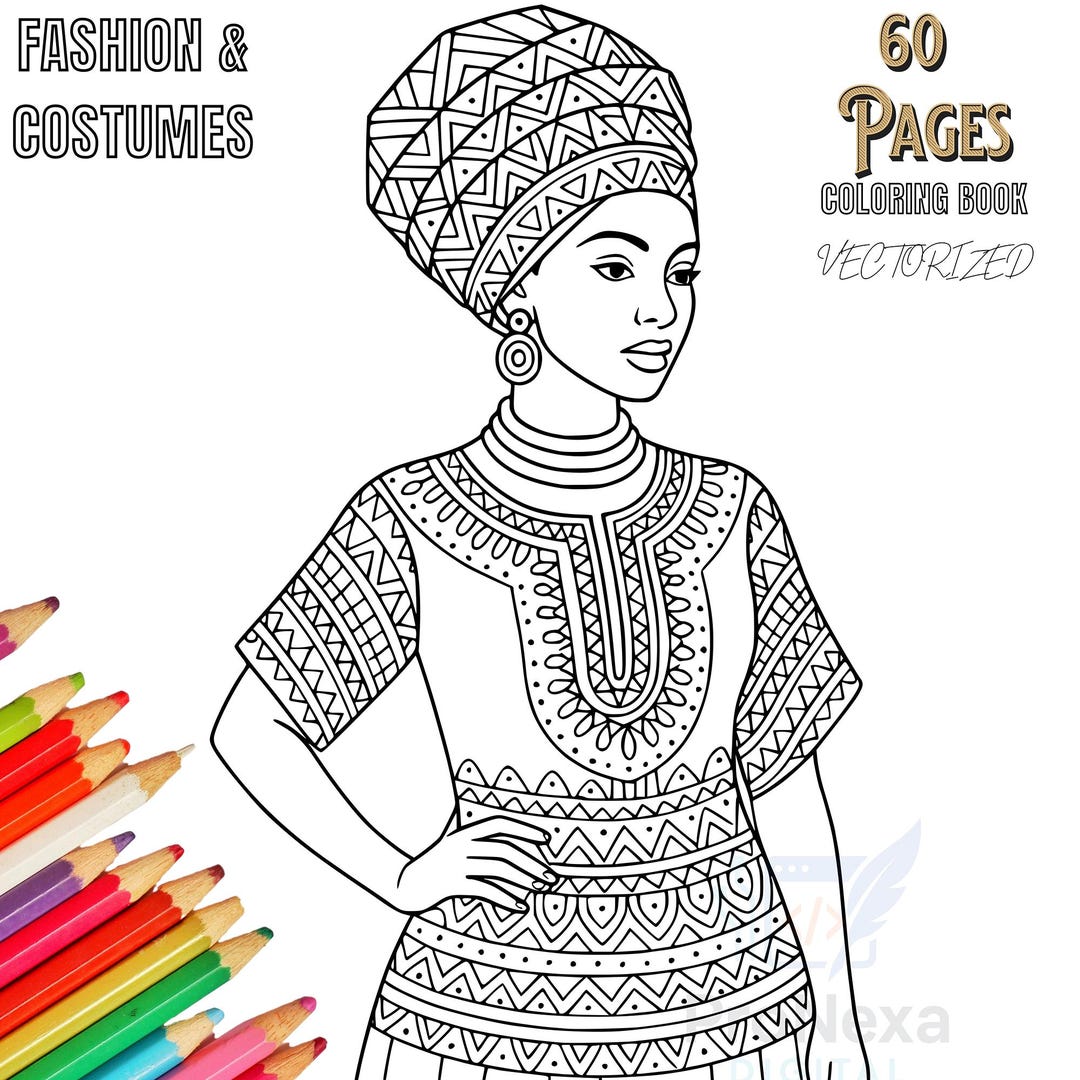 Fashion and Costumes Coloring Book | 60 Pages Printable PDF | Adult and ...