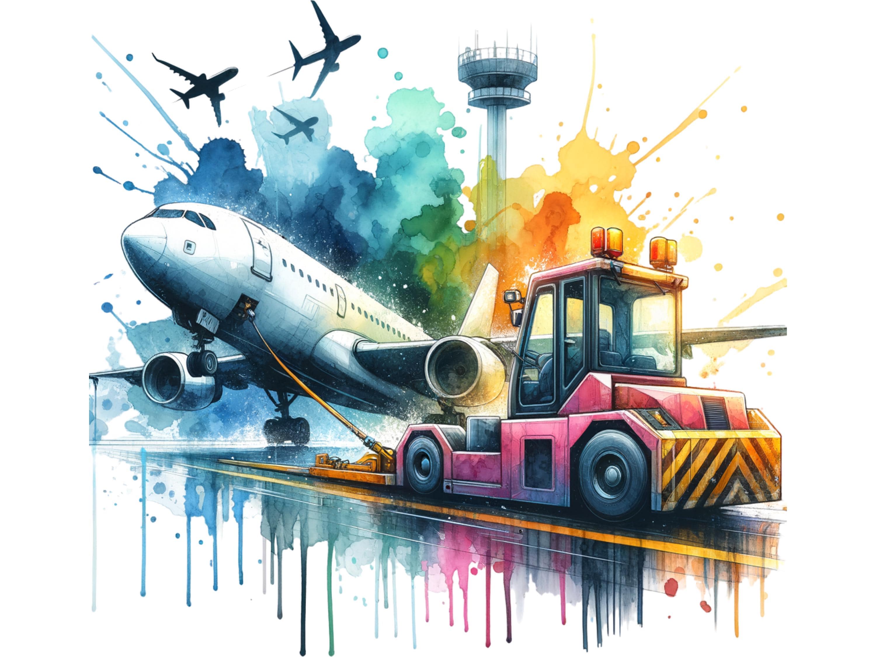 Airport Clipart Bundle, Watercolor Aviation Graphics, Airplane Terminal ...