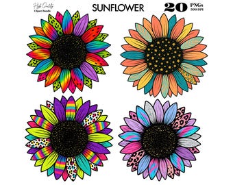 Sonnenblume, Clipart Bundle, 20 Blumen PNGs, transparent 300 DPI, 3000x3000 digitaler Download