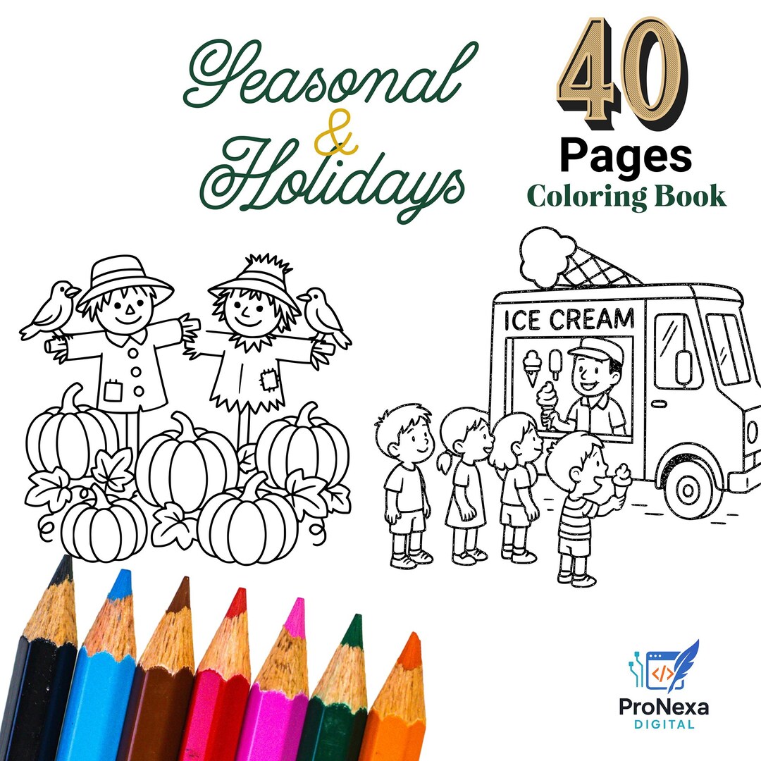 Seasonal & Holidays Coloring Book 40 Printable Pages for Kids