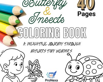 Butterflies & Insects Coloring Book: 40 Printable Pages, Line Art (Digital Download)