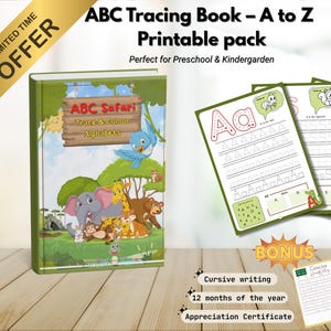 ABC-Abpausen-Arbeitsblätter | A bis Z Alphabet Handschriftübungen | Druckbare PDF | Kindergarten Lernbuch | Start-Angebot-Begrenzte Zeit
