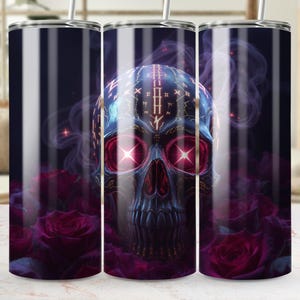 Skull Tumbler Wrap, Roses 20oz Skinny Tumbler PNG, Gothic Sublimation Designs, Floral Skull Tumbler Wrap, Digital Download