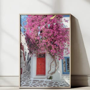 Mykonos Print: Greek Island Flower, Mediterranean Architecture (Digital Download)