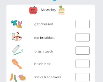 Kids School Morning Checklist, Visual Chart (Digital Download)
