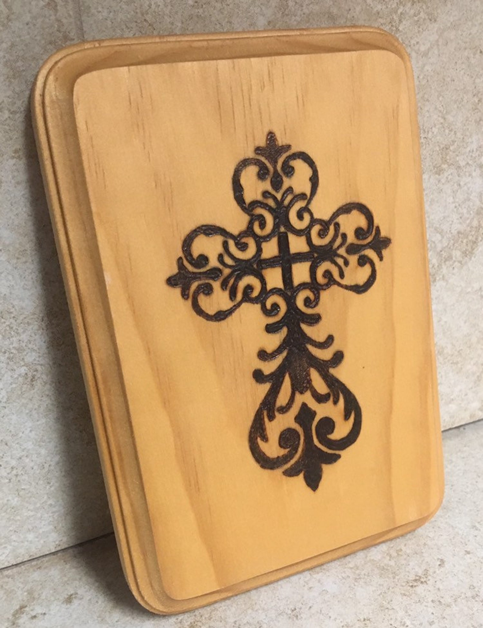 Decorative wood burned artwork cross wood burning religious Etsy