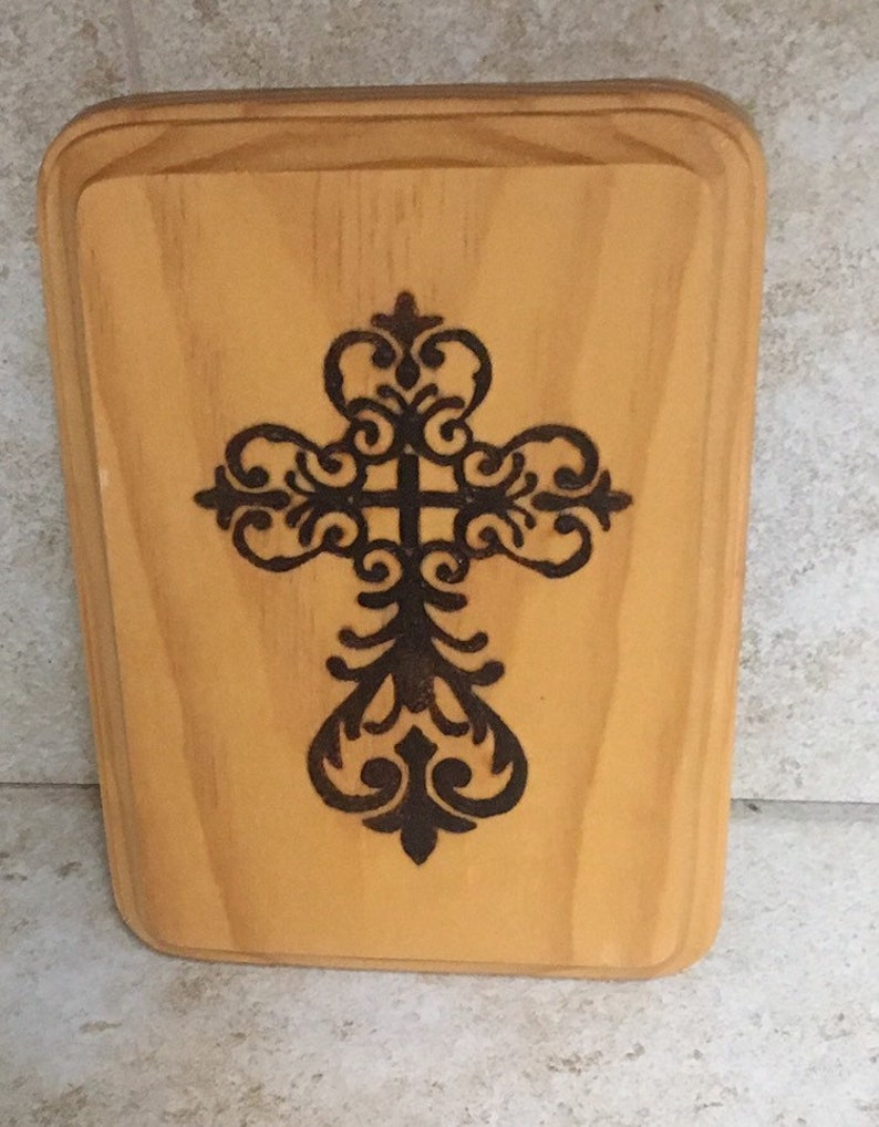 Decorative Wood Burned Artwork Cross Wood Burning Religious Etsy