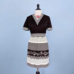 Vintage 60s Leslie Fay Geometric Print Mini Dress, 1960s Knit Mod Dress