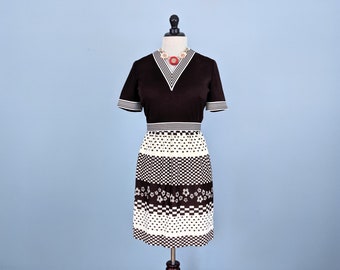 Vintage 60s Leslie Fay Geometric Print Mini Dress, 1960s Knit Mod Dress
