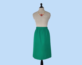 Vintage 80s Kelly Green Pencil Skirt, 1980s Fitted Skirt
