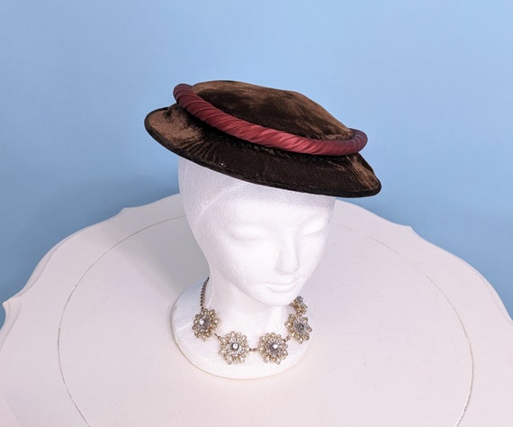 Vintage 1950s Brown Velvet Tilt Hat, Vintage 50s … - image 3