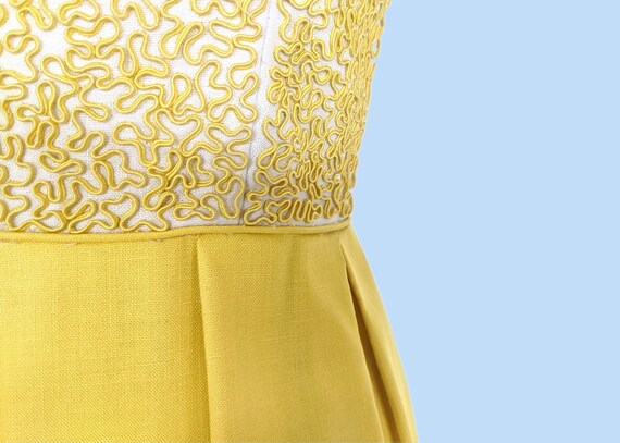 Vintage 60s Yellow and White Linen Day Dress, 196… - image 5