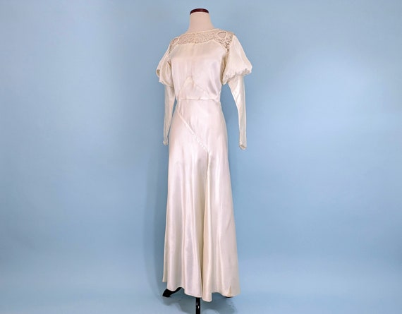 Vintage 1930s Ivory Silk Long Sleeve Wedding Gown… - image 2