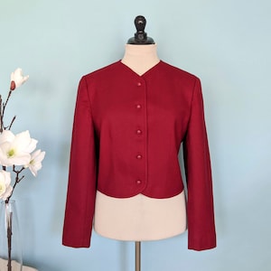 Vintage 80s Red Wool Blazer, 1980s Cropped Jacket