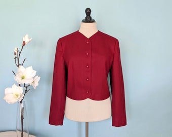 Vintage 80s Red Wool Blazer, 1980s Cropped Jacket