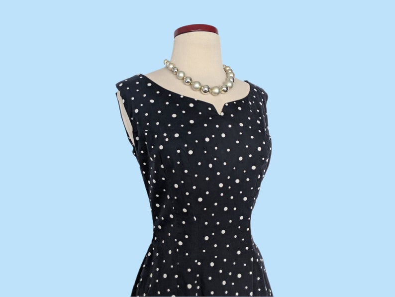 Vintage 1950s Black Polka Dot Day Dress Set, Vintage 50s Wiggle Dress with Cropped Jacket image 7