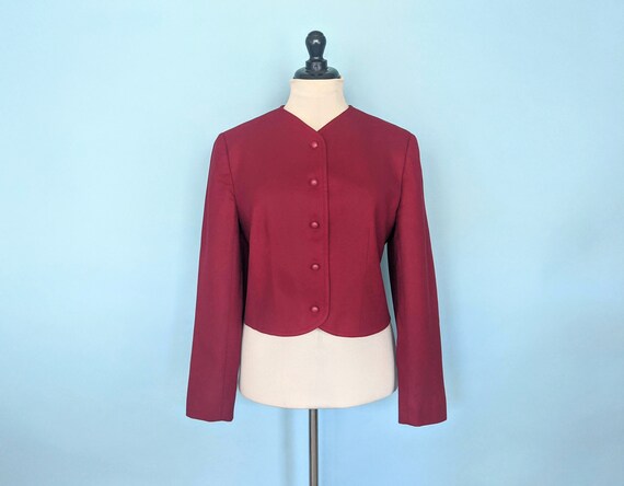 Vintage 80s Red Wool Blazer, 1980s Cropped Jacket - image 4