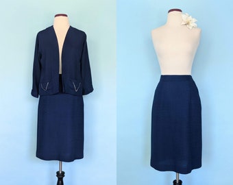 Vintage 1940s Navy Skirt Suit, 40s Linen Pencil Skirt And Jacket Set