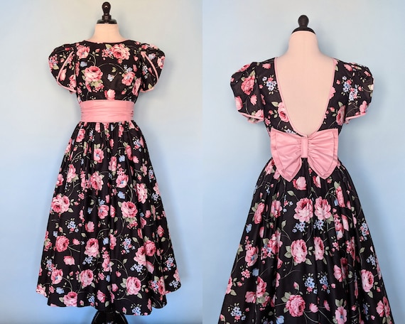 Vintage 80s Floral Cotton Party Dress, Vintage 198
