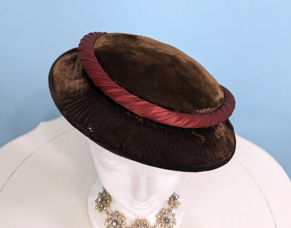 Vintage 1950s Brown Velvet Tilt Hat, Vintage 50s … - image 4