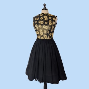 Vintage 1960s Black and Gold Party Dress, Vintage 60s Full Skirt Party Cocktail Dress