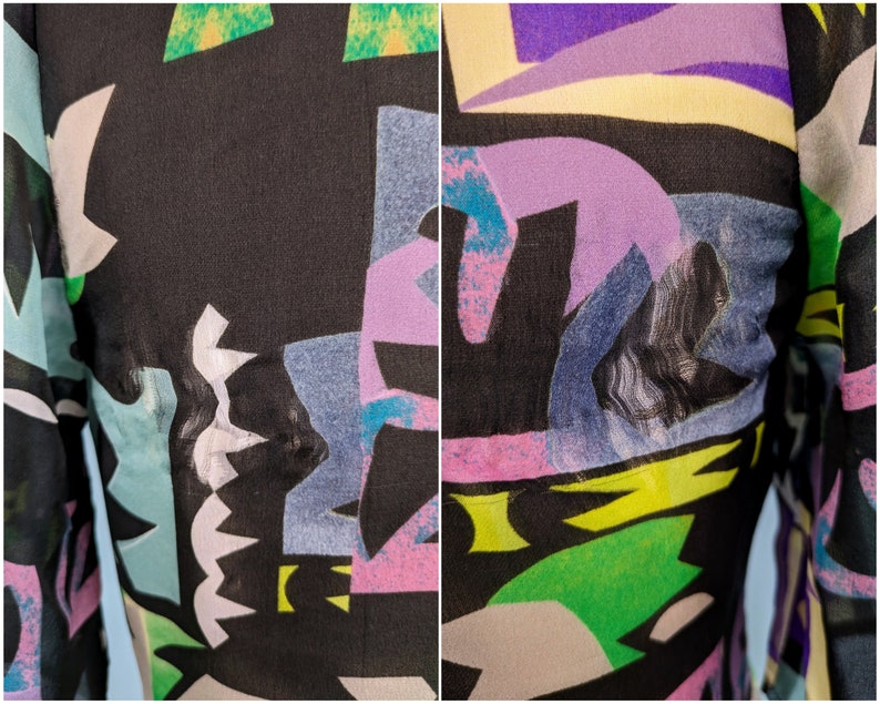 Vintage 90s Slinky Bias Cut Geometric Print Blouse, 1990s Cowl Neck Silk Chiffon Short Sleeve Top image 10