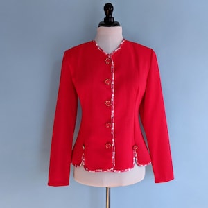 Vintage 80er Jahre Rote Button Down Tailored Jacke, Vintage 80er Jahre Taillierter Cardigan Blazer
